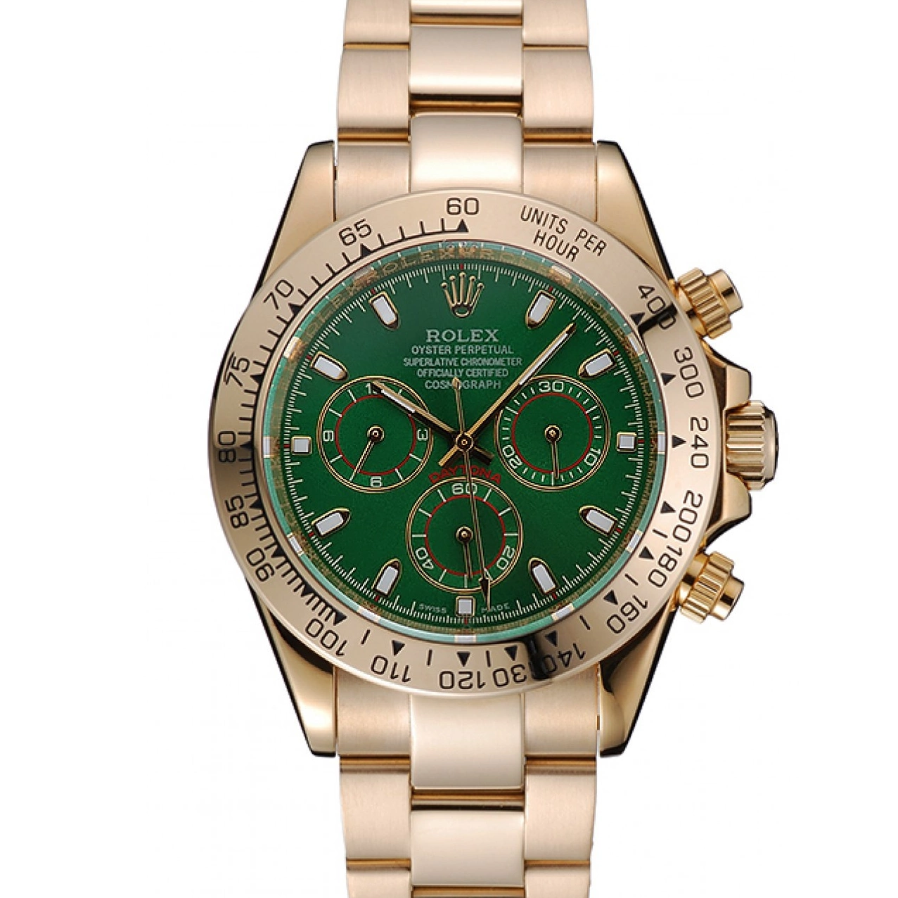 MiroTime 0704 Rolex Cosmograph Daytona Green Dial Gold Case And Bracelet 1454244